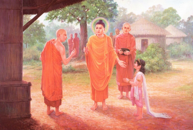 佛陀指令達律褒德剌尊者為亞胡刺太子剃度